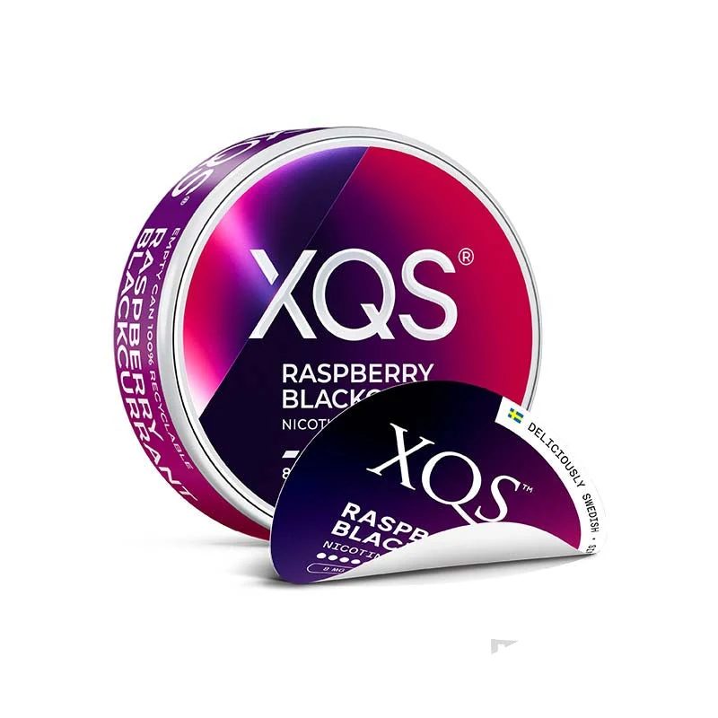 XQS Raspberry Blackcurrant nicotine pouches tin