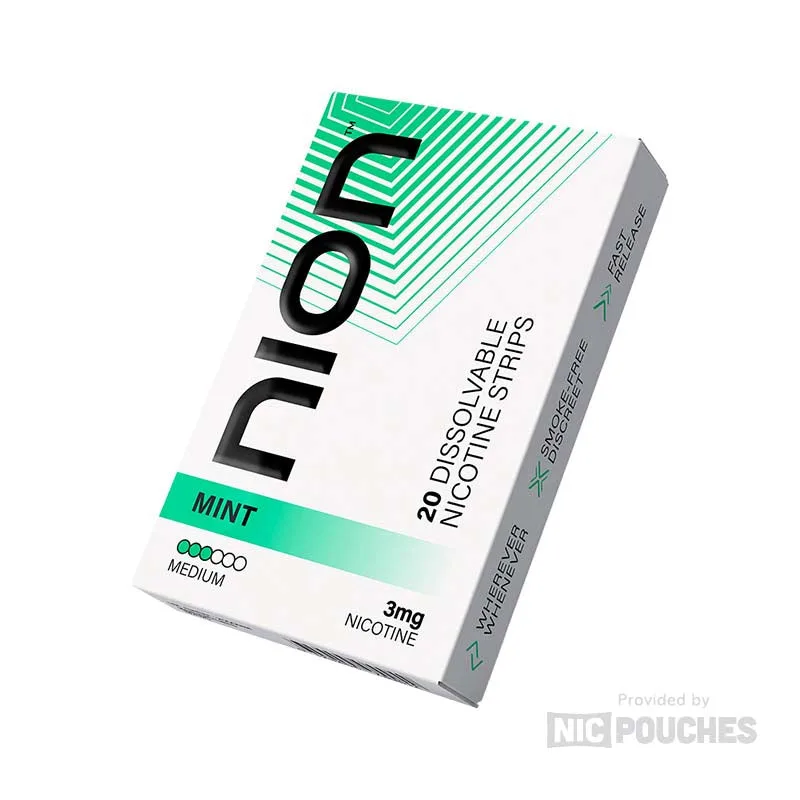 NION Mint nicotine strips pack on a white square
