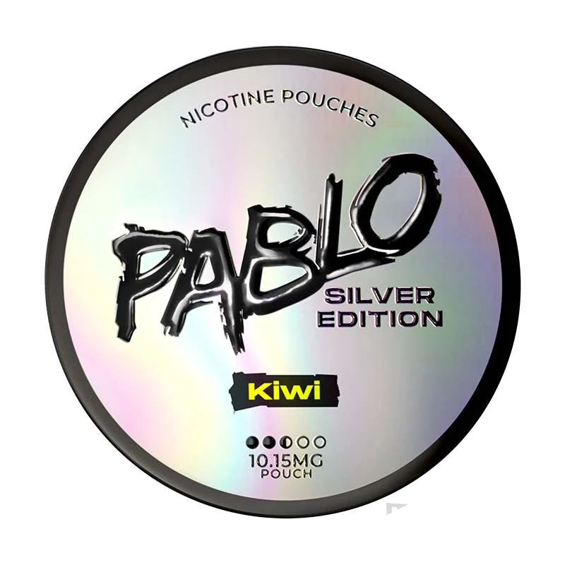 Pablo Silver Edition Kiwi nicotine pouch tin on a white square