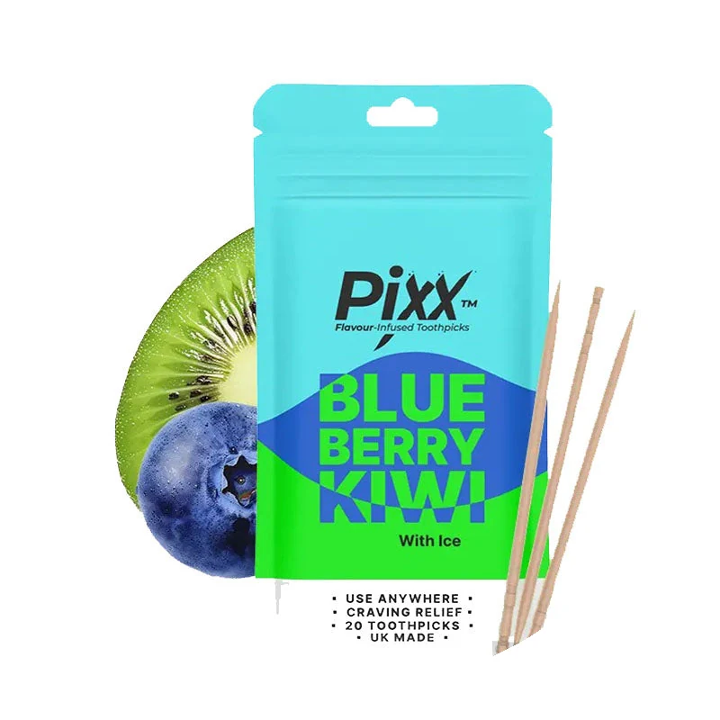 PIXX Blueberry Kiwi nicotine pouch tin on a white square
