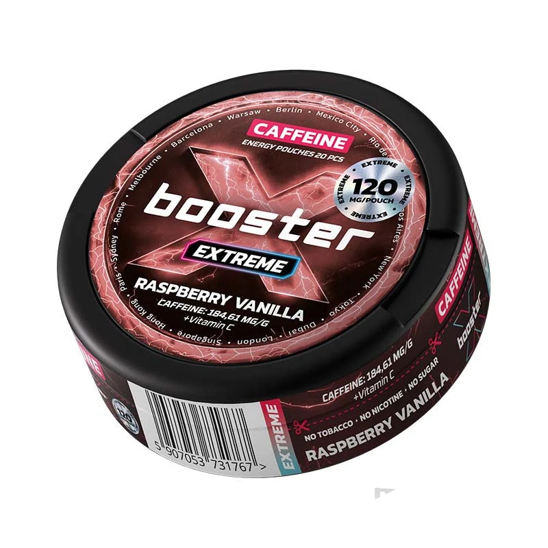 X-Booster Raspberry & Vanilla caffeine pouch tin